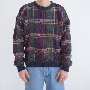 VTG Northern Reflections Plaid Knit Grandpa Cabincore Cozy Sweater Pullover L